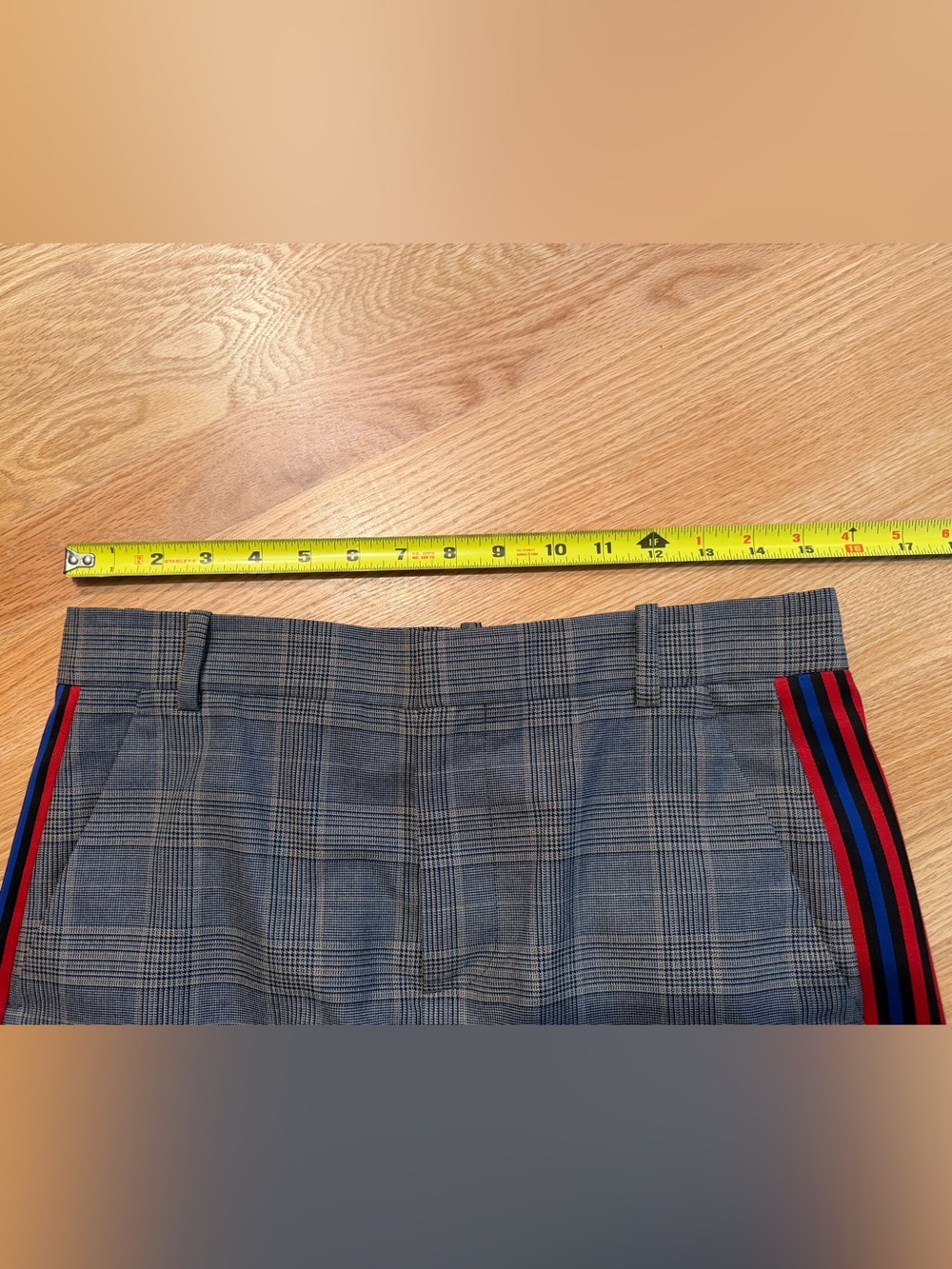 Zara Woman Grey Plaid Pencil Skirt with Red/Blue Side Stripe Sz M - Picture 4 of 10